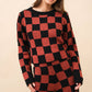 36351SET - Checkerboard Knit Set Sweater: BEIGE IVORY / S