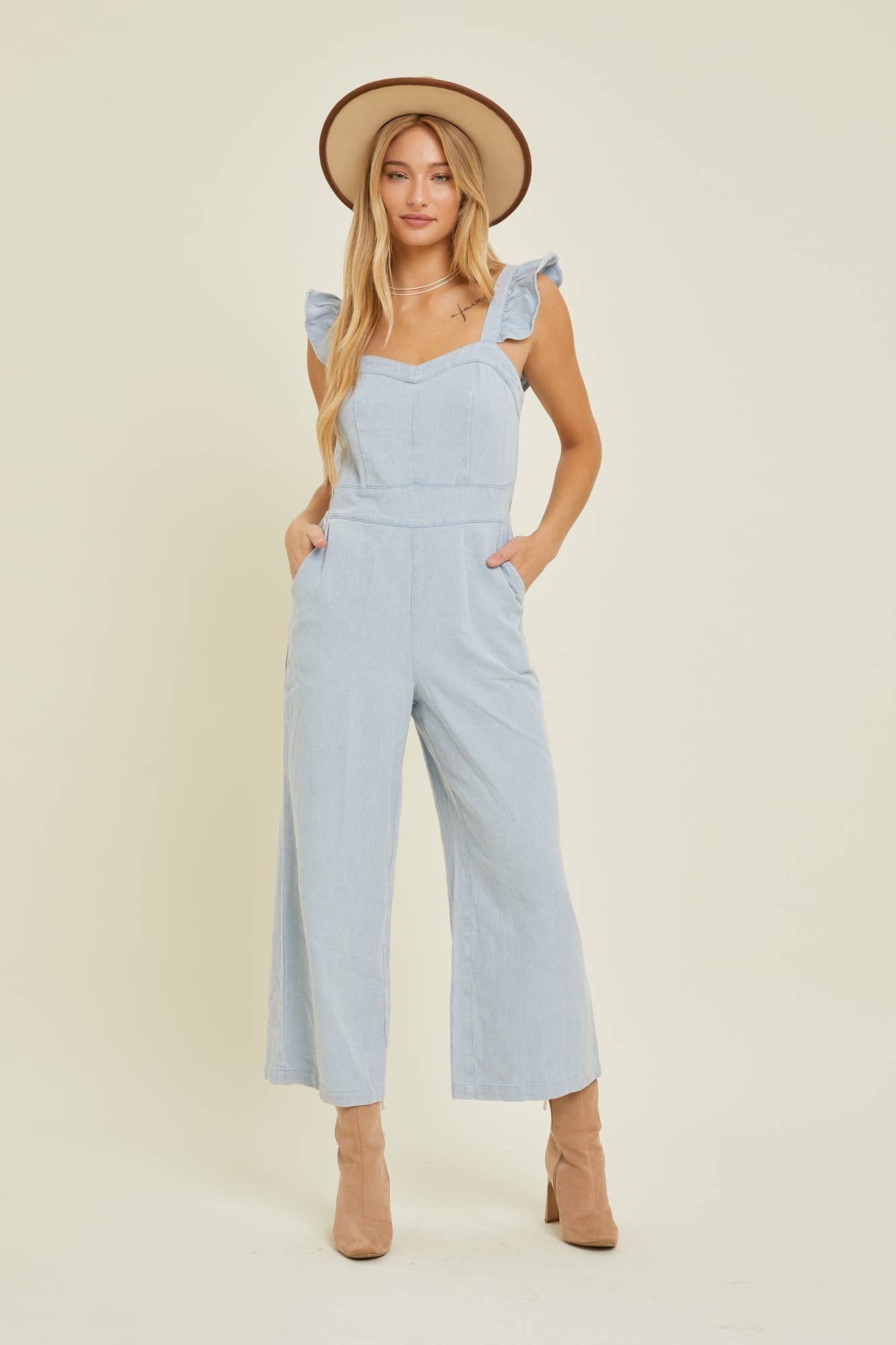 Ruffle Denim Jumpsuit