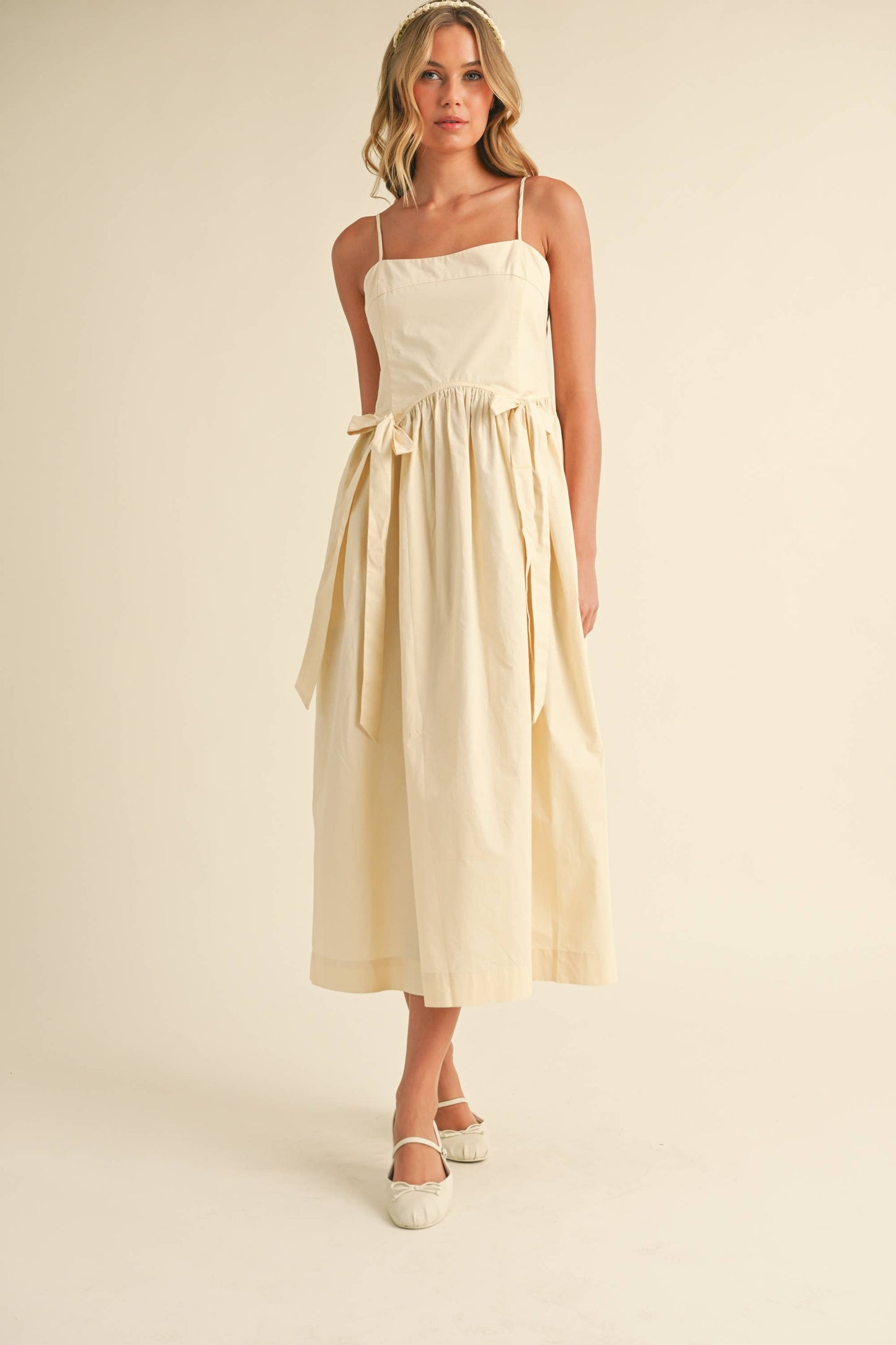 Cream Bow Midi Dress