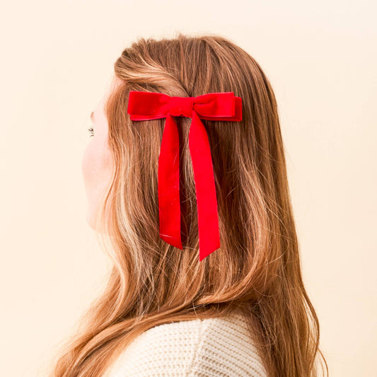 Velvet Hair Bow- Red