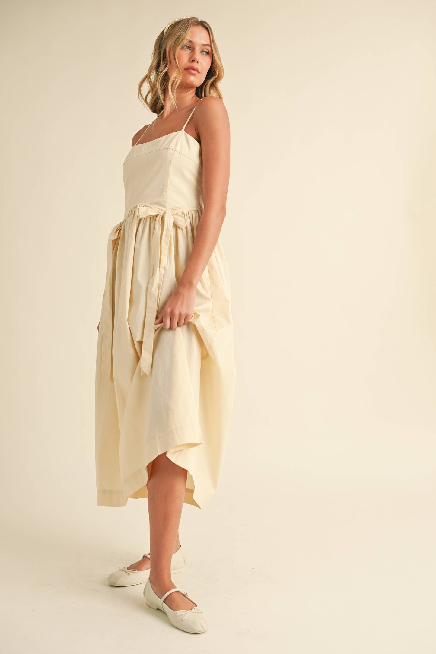 Cream Bow Midi Dress