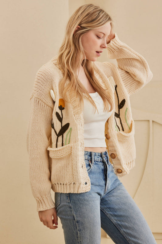 Flower Embroidered Cardigan