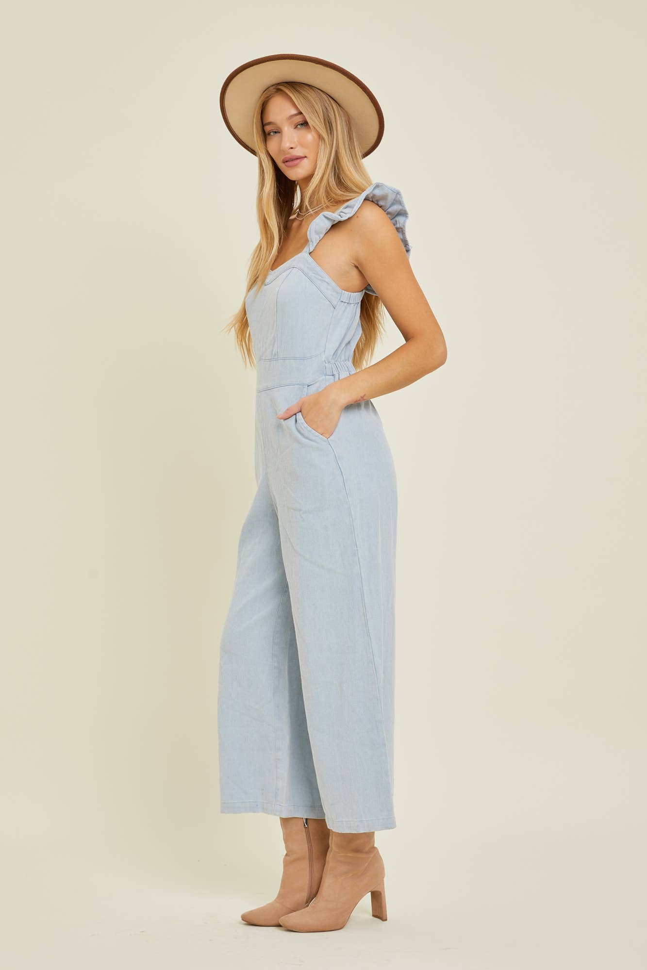 Ruffle Denim Jumpsuit