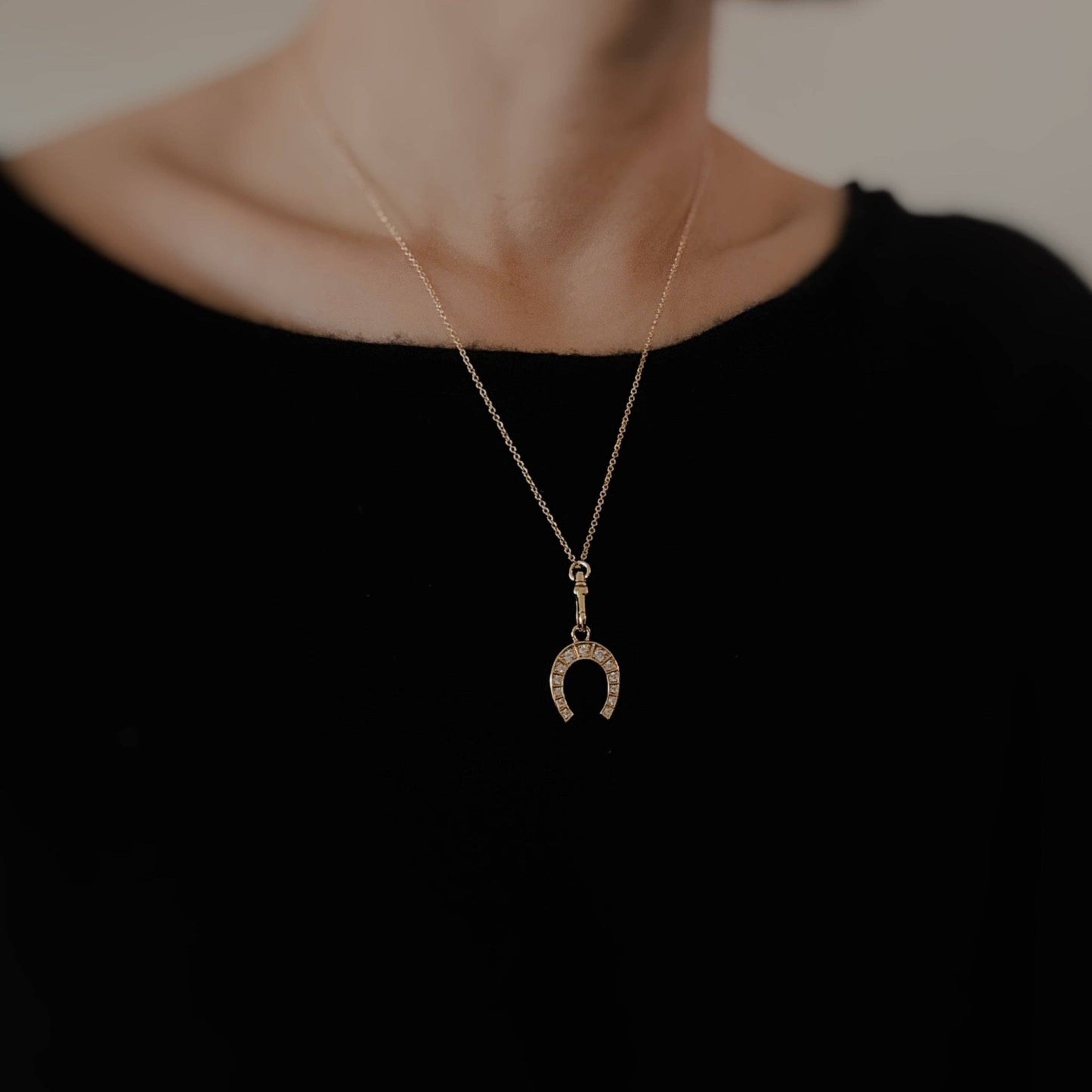 Paved Horseshoe Pendant Necklace