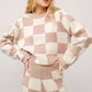 36351SET - Checkerboard Knit Set Sweater: BEIGE IVORY / S