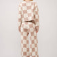 36351SET - Checkerboard Knit Set Sweater: BEIGE IVORY / S