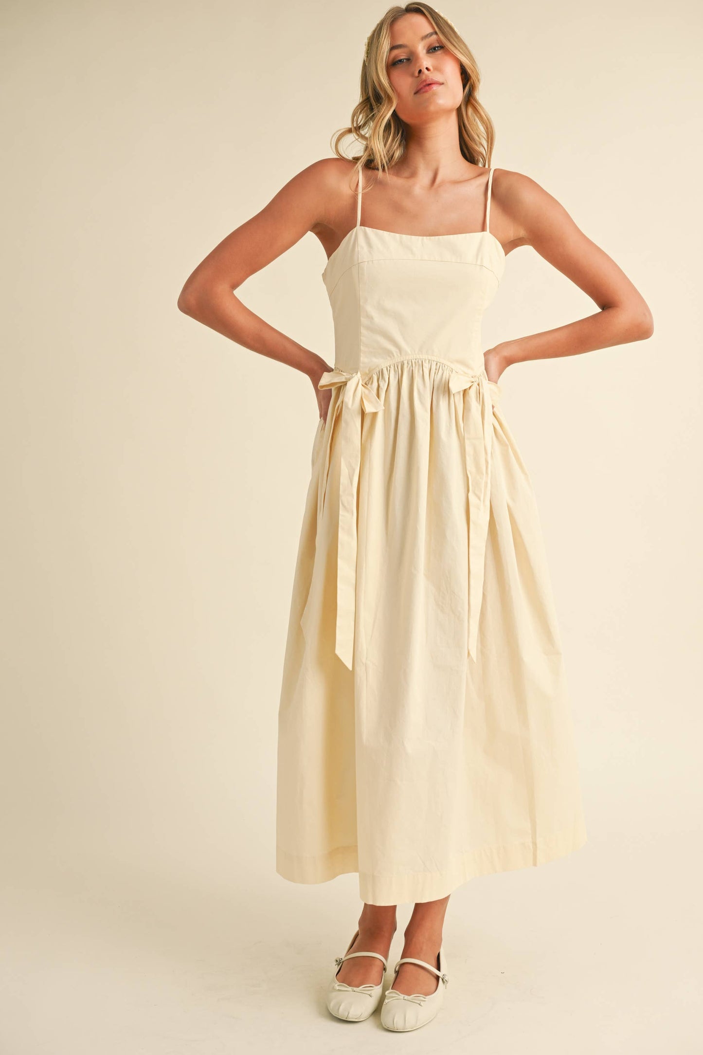 Cream Bow Midi Dress