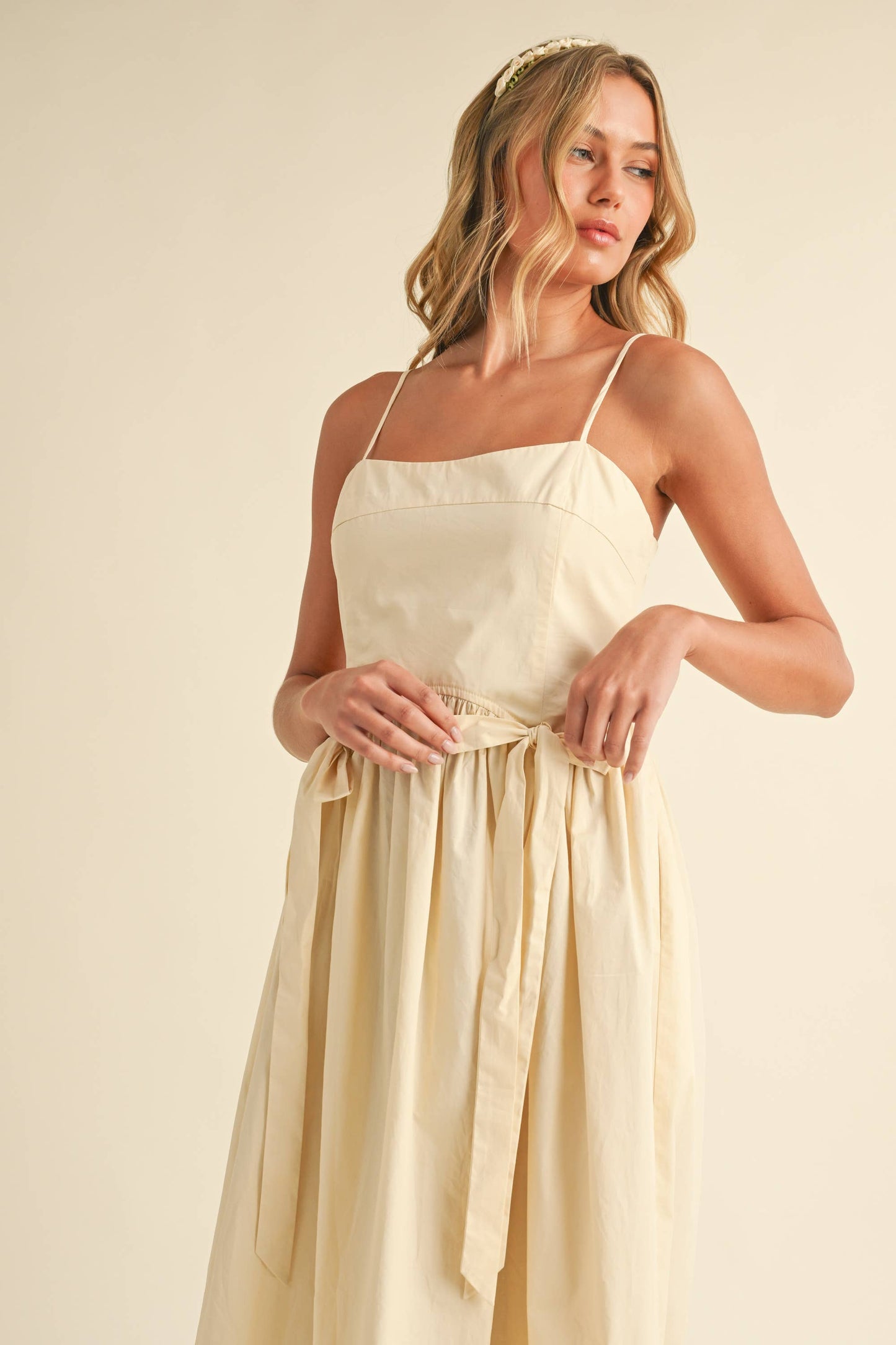 Cream Bow Midi Dress