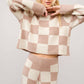 36351SET - Checkerboard Knit Set Sweater: BEIGE IVORY / S