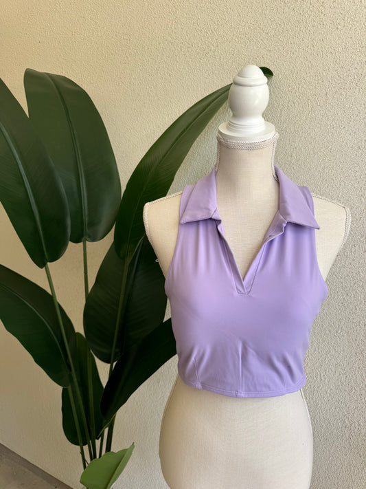 Lavender Collared Crop Athletic Tank