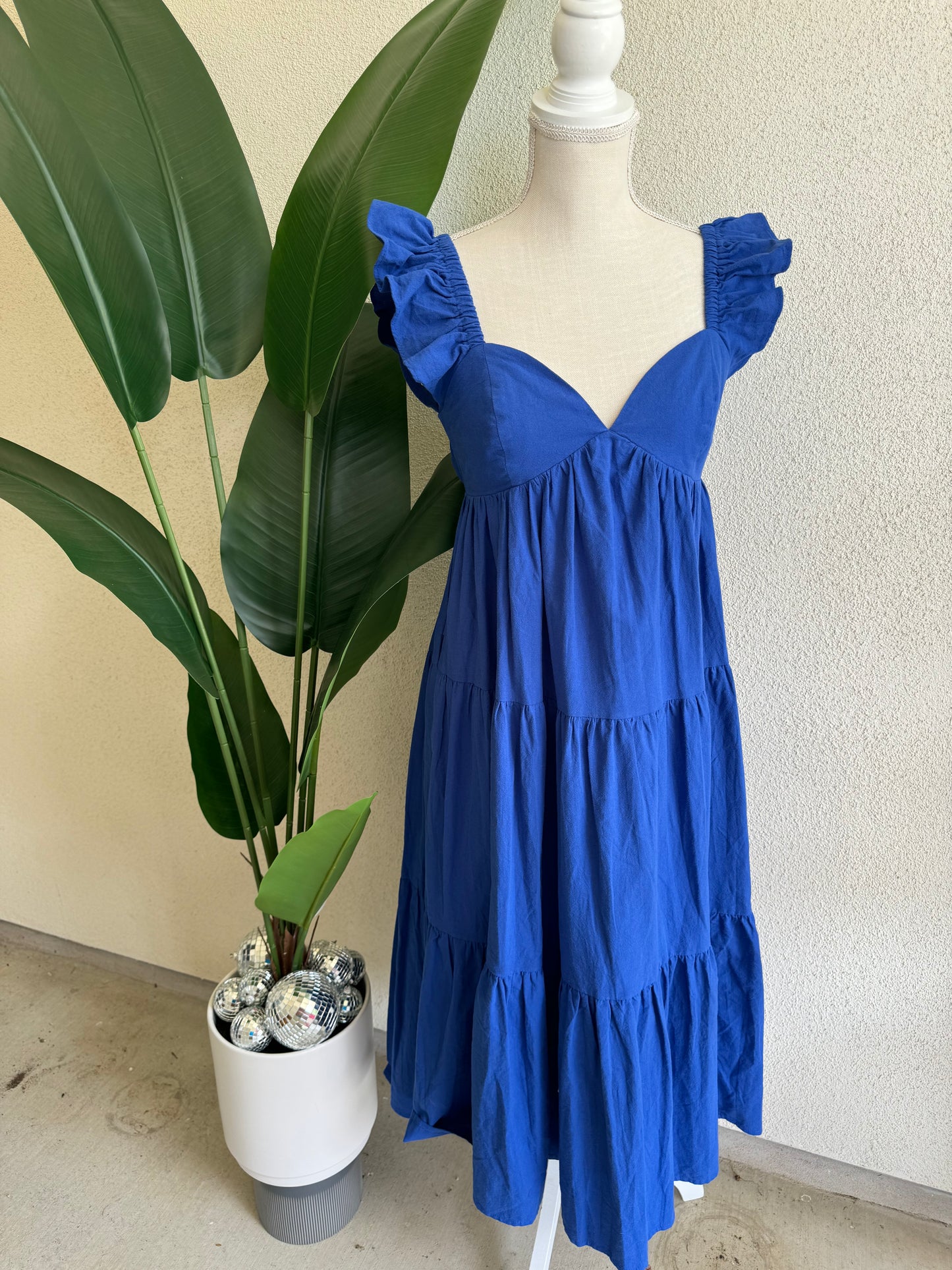 Blue Ruffle Midi Dress