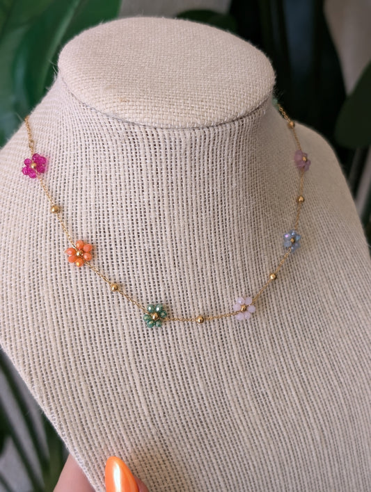Beaded Flower Necklace Colorful