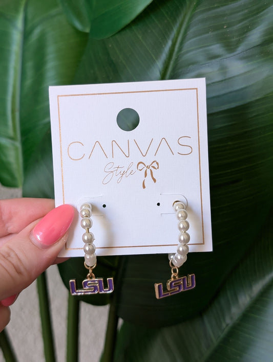 LSU Tigers Pearl Hoop Earrings