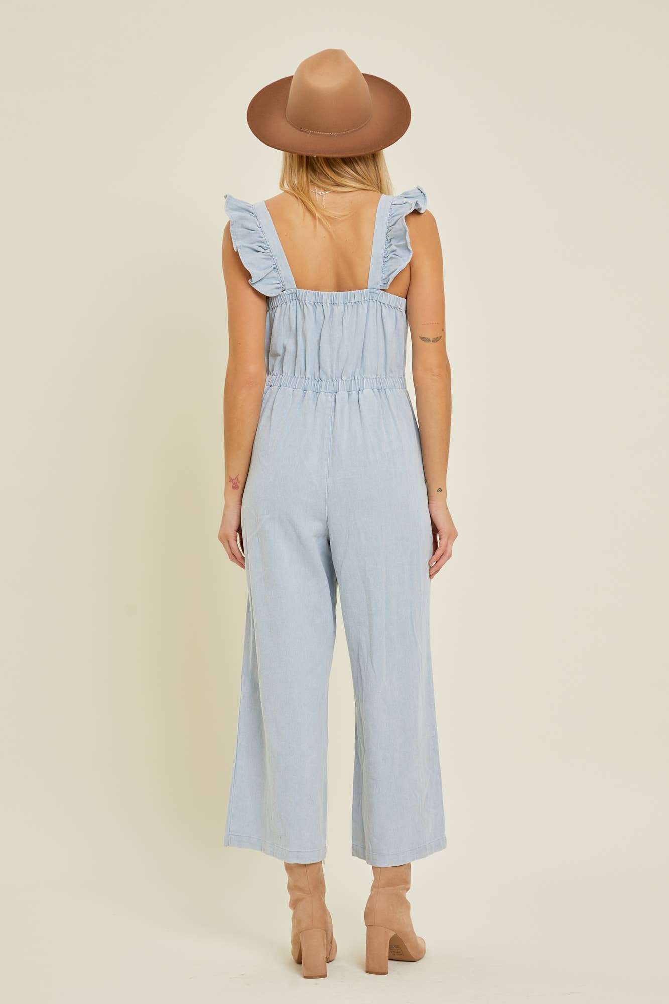 Ruffle Denim Jumpsuit