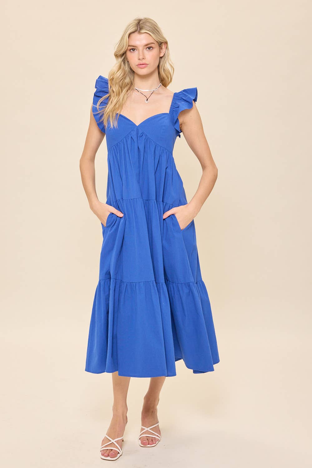 Blue Ruffle Midi Dress