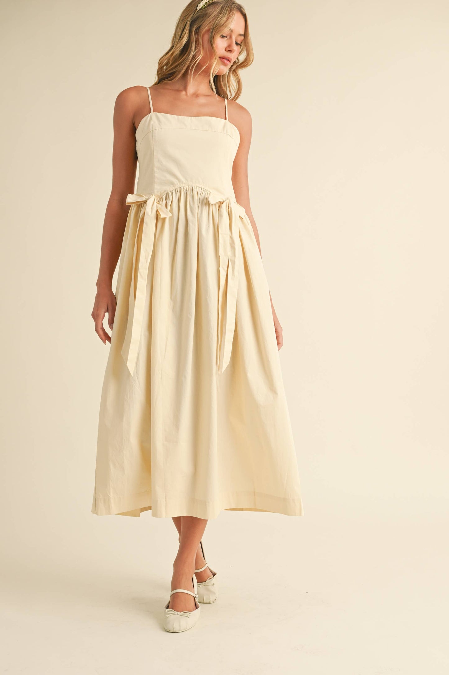 Cream Bow Midi Dress