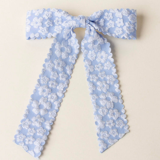 Flower Scallop Hair Bow-Blue