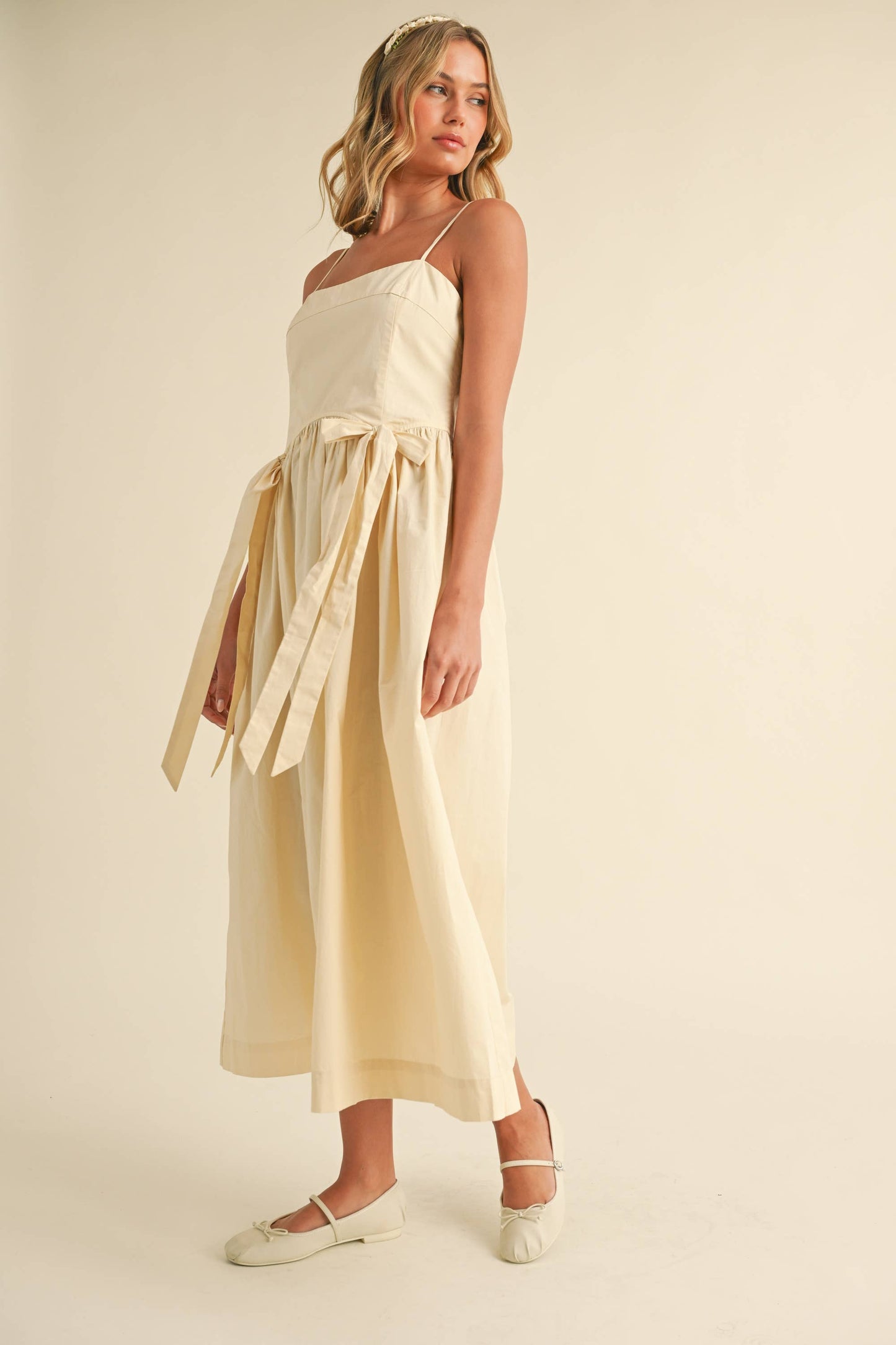 Cream Bow Midi Dress