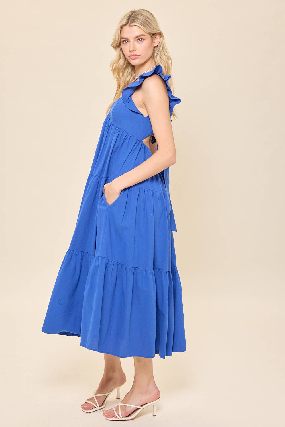 Blue Ruffle Midi Dress