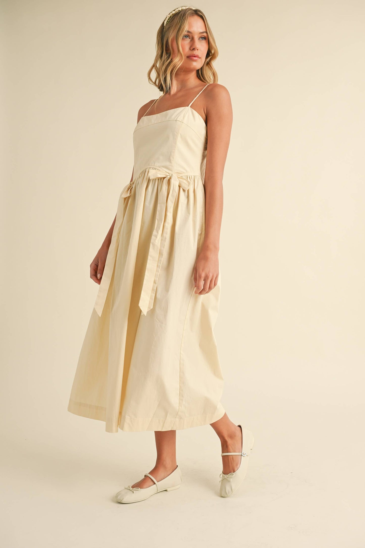 Cream Bow Midi Dress