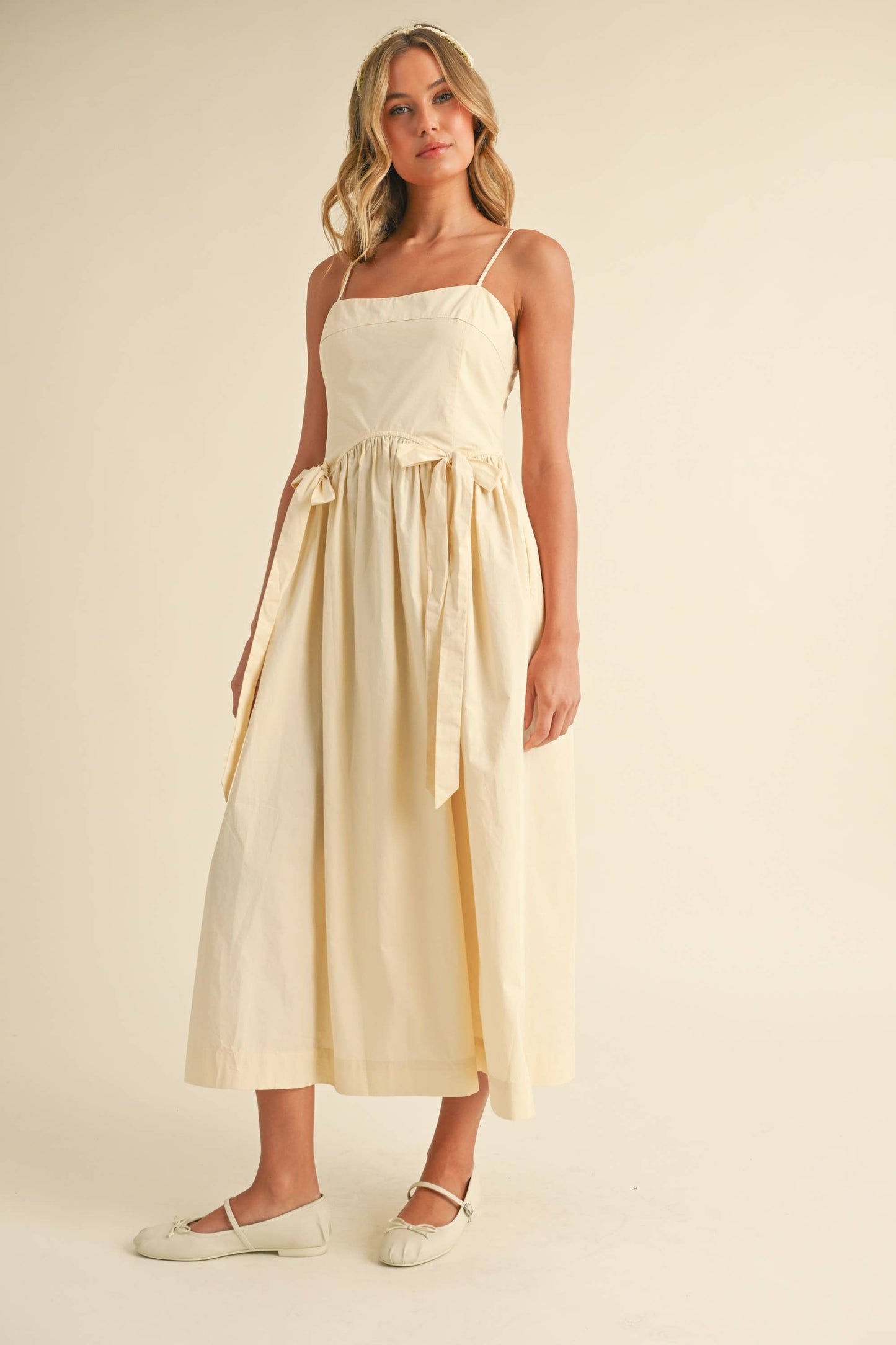 Cream Bow Midi Dress