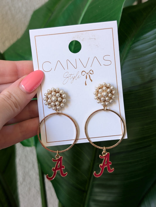 Alabama Crimson Tide Pearl Hoop Earrings