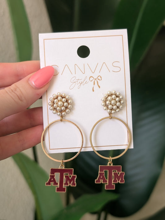 Texas A&M Pearl Hoop Earrings