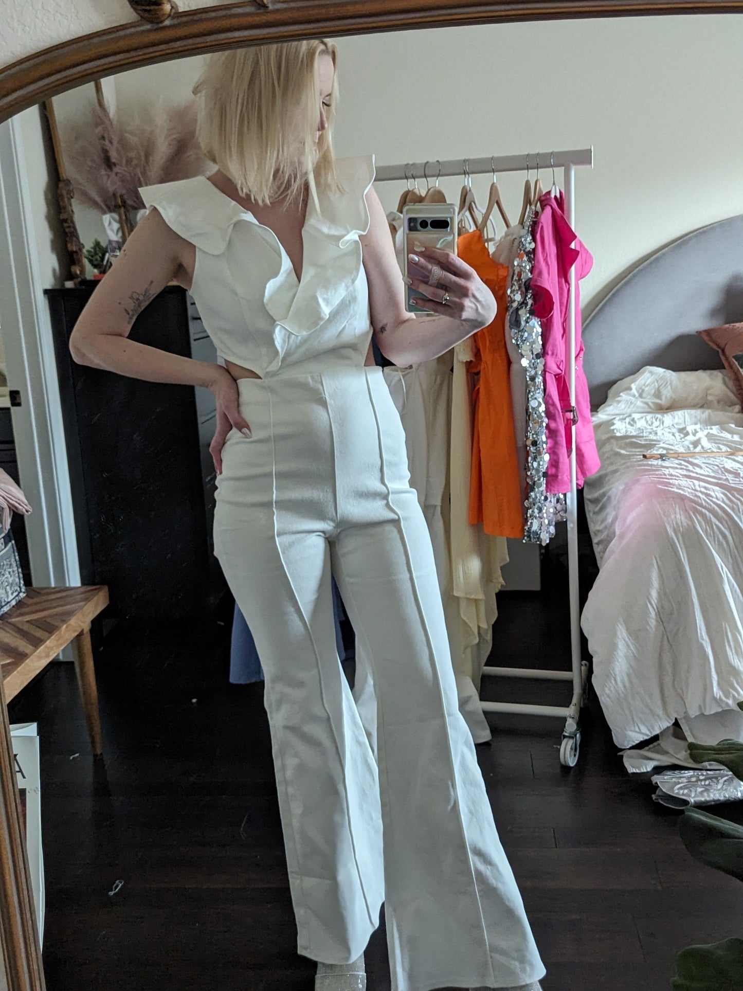 White Ruffle Jumpsuit