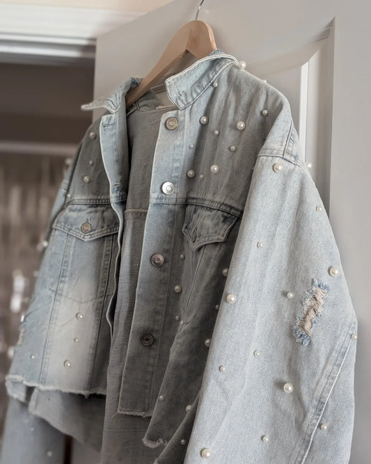 Denim Pearl Crop Jacket