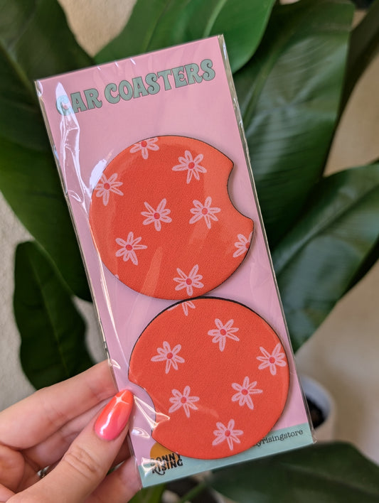 Car Coasters - Orange Floral