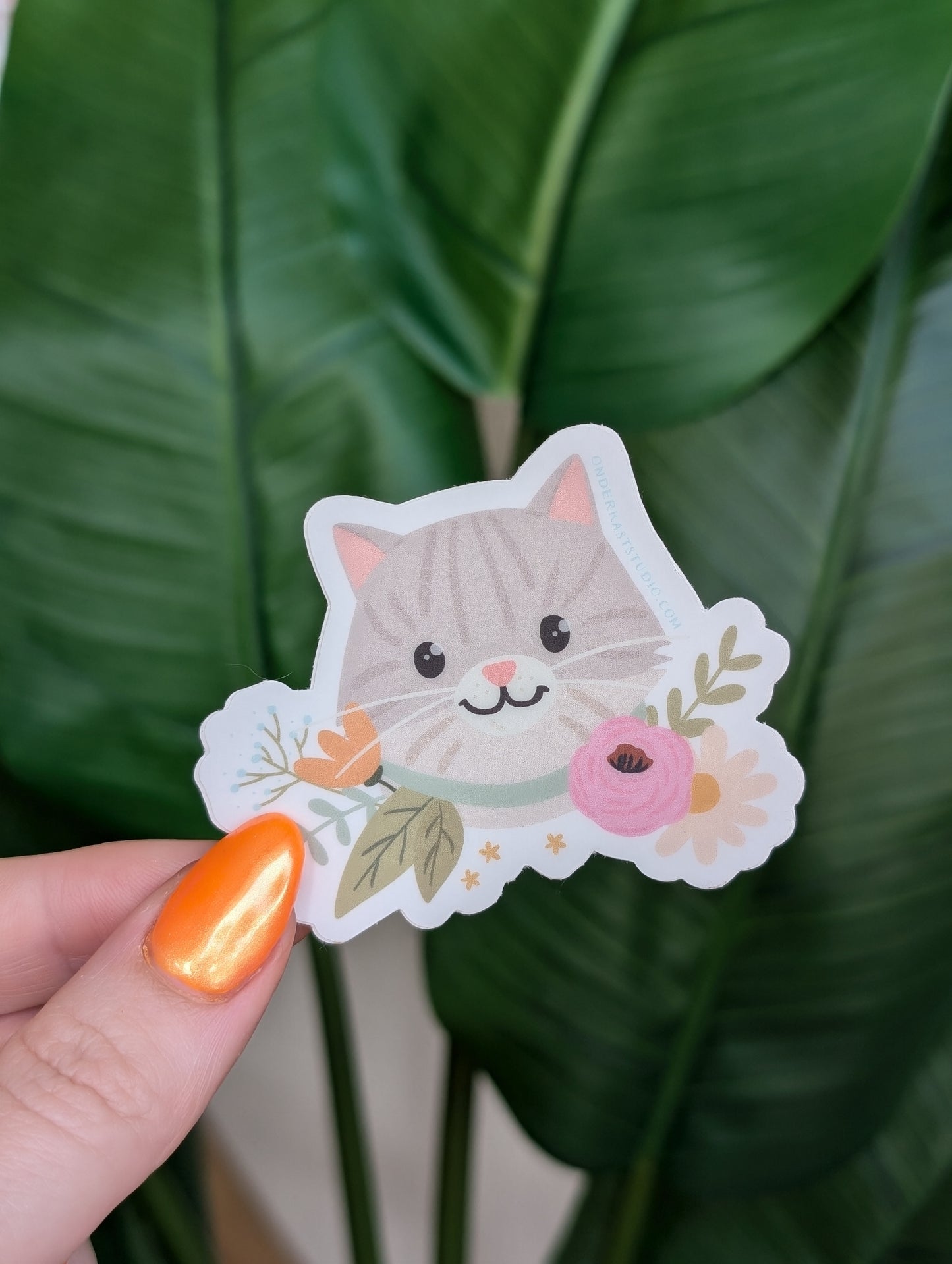 Tabby Cat Floral Sticker