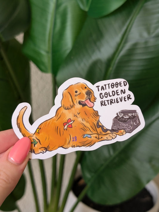 Tattooed Golden Retriever Vinyl Sticker