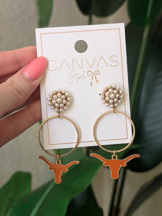 Texas Longhorns Pearl Hoop Earrings