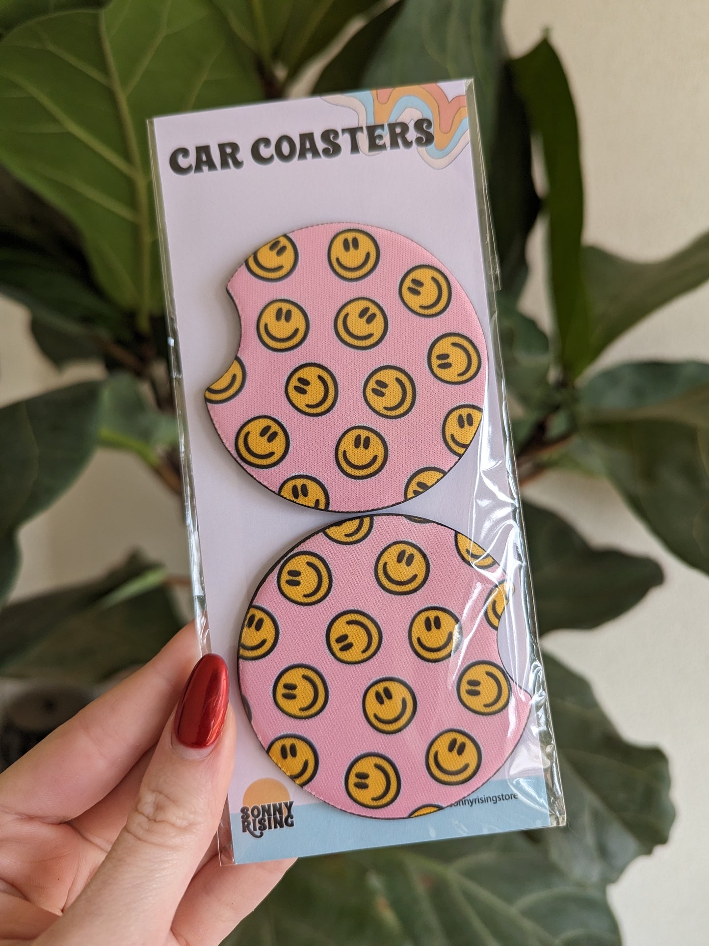 Car Coasters - Pink Smiley