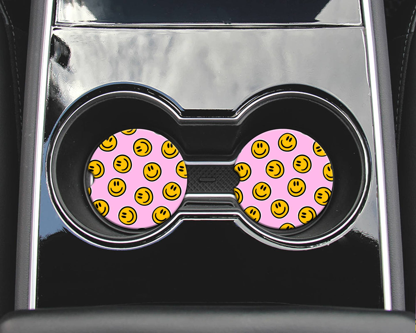 Car Coasters - Pink Smiley