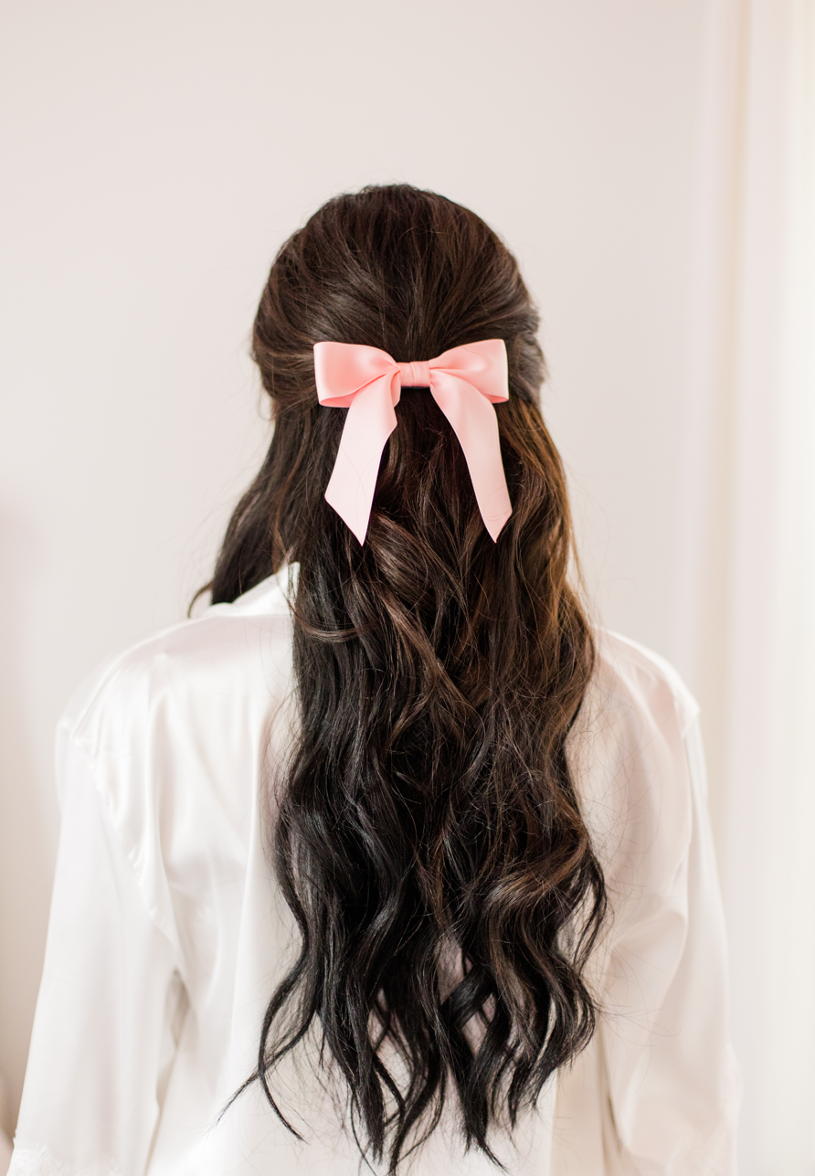 Delora Matte Satin Bow Barrette: Soft Pink